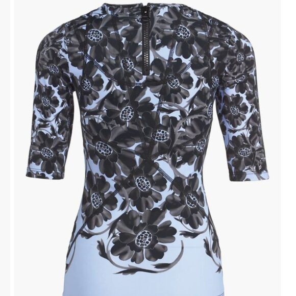 Cynthia Rowley sky blue black floral wetsuit rash guard Medium Small Made in USA - Picture 3 of 3